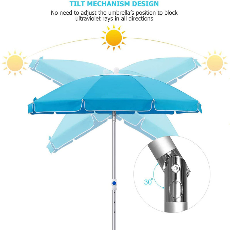 Sky Blue UV Protection Beach Parasol z Tilt Bu1960-2