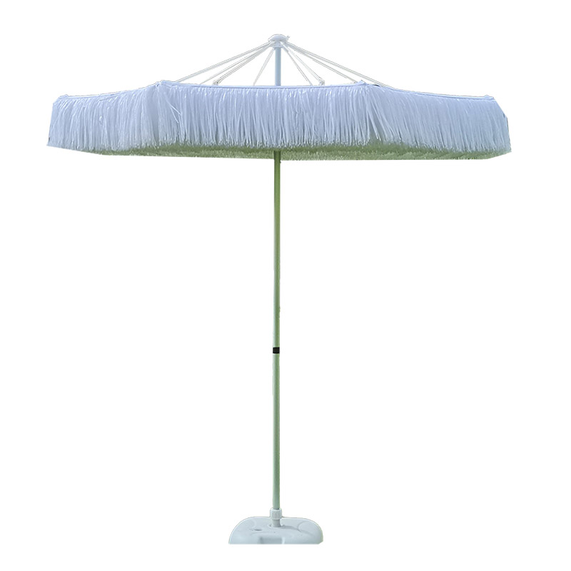 Czysty biały pp trawiastka stalowa rama plażowa parasol BU2060